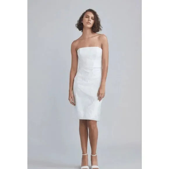 NWT Amsale Strapless Rose fil-coupe White Pencil Dress BRIDAL - 4, 6, 8, 10, 12 - Picture 2 of 10